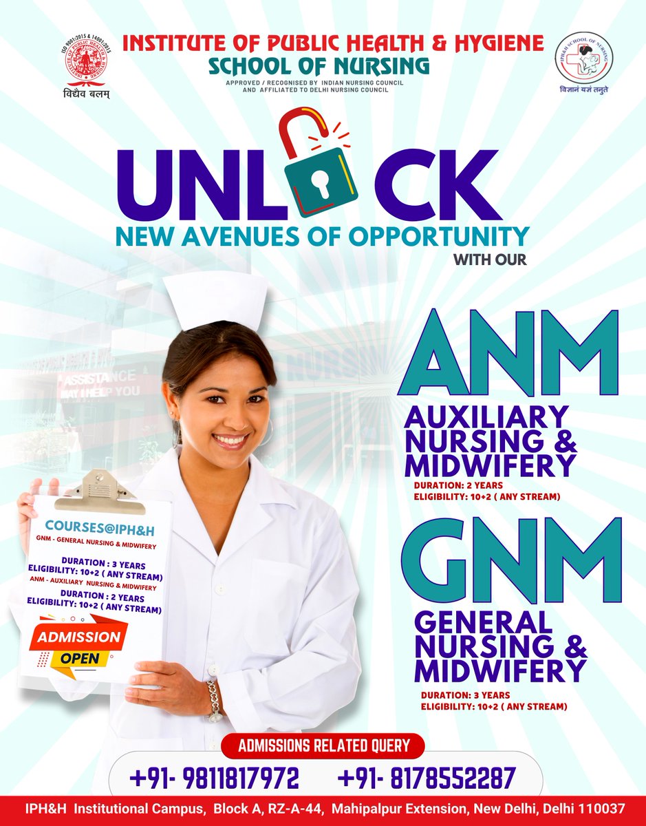 IPHHDELHI's tweet photo. IPHH College of Nursing! Join ANM & GNM courses~
Encounter superior learning in an innovative atmosphere. Nursing training in all streams with JLPT N5 Course.
Call -9811817972
https://t.co/1X8JcUo6FV
#Nursingcollege #friday4Future #HealthcareWishes https://t.co/B7OL6O9uTM