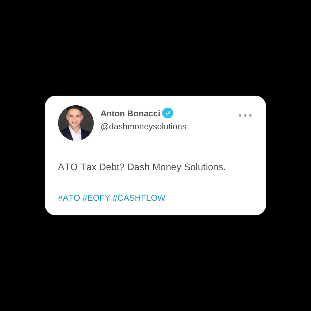 anton_bonacci's tweet photo. ATO Tax Debt?

Speak with us today.

📞 - 0498 476 191 
📧 - anton@dashmoneysolutions.com
💻 - https://t.co/bOUcF525tH
➡️ - https://t.co/qPCURhBAnR

@antonbonacci 
@dashmoneysolutions 

#dashmoneysolutions #ato #tax #taxdebt #cash #cashflow #explore #mortgage #mortgagebroker https://t.co/GMklO2QHEt