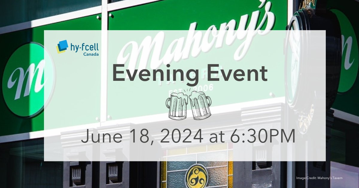hy_fcell_canada's tweet photo. 🍻 TONIGHT: Join us for our Evening Event that will be at Mahony’s Tavern – Convention Centre at 6:30PM Let's cheers to #hyfcell Canada!
The Evening Event is included in the 2-day and 1-day conference ticket. Add this event to your registration: https://t.co/gZTvFCMsPp https://t.co/aAPpwwmX7w