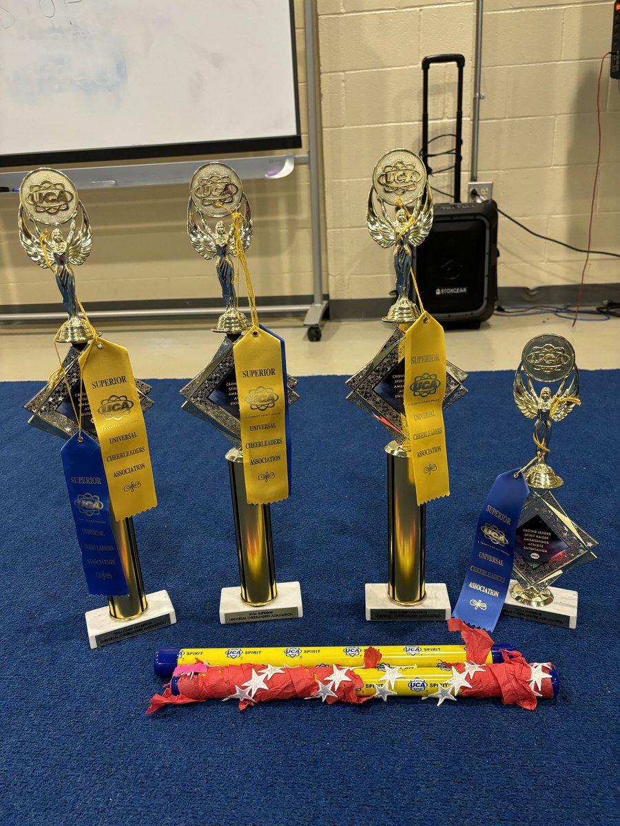 Dropped off some hardware back at Dulles…4 trophies!! ❤️💙 SO proud of this majority new squad!!

🥇Varsity Overall Gameday
🥇Varsity Band Chant
🥇JV Overall Camp Routine
🥈JV Cheer

👑UCA Camp Jump Queen (Chloe) 
⭐️9 All Americans
🎖️2 Pin It Forward (Kate, Amias)