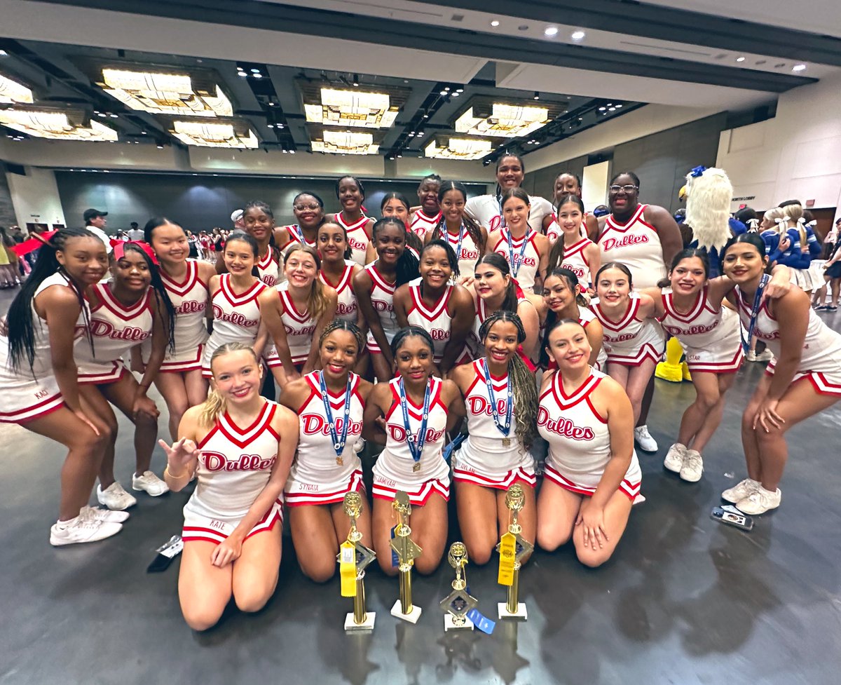 DullesCheer's tweet photo. Dropped off some hardware back at Dulles…4 trophies!! ❤️💙 SO proud of this majority new squad!!

🥇Varsity Overall Gameday
🥇Varsity Band Chant
🥇JV Overall Camp Routine
🥈JV Cheer

👑UCA Camp Jump Queen (Chloe) 
⭐️9 All Americans
🎖️2 Pin It Forward (Kate, Amias) https://t.co/v3JGNteofX