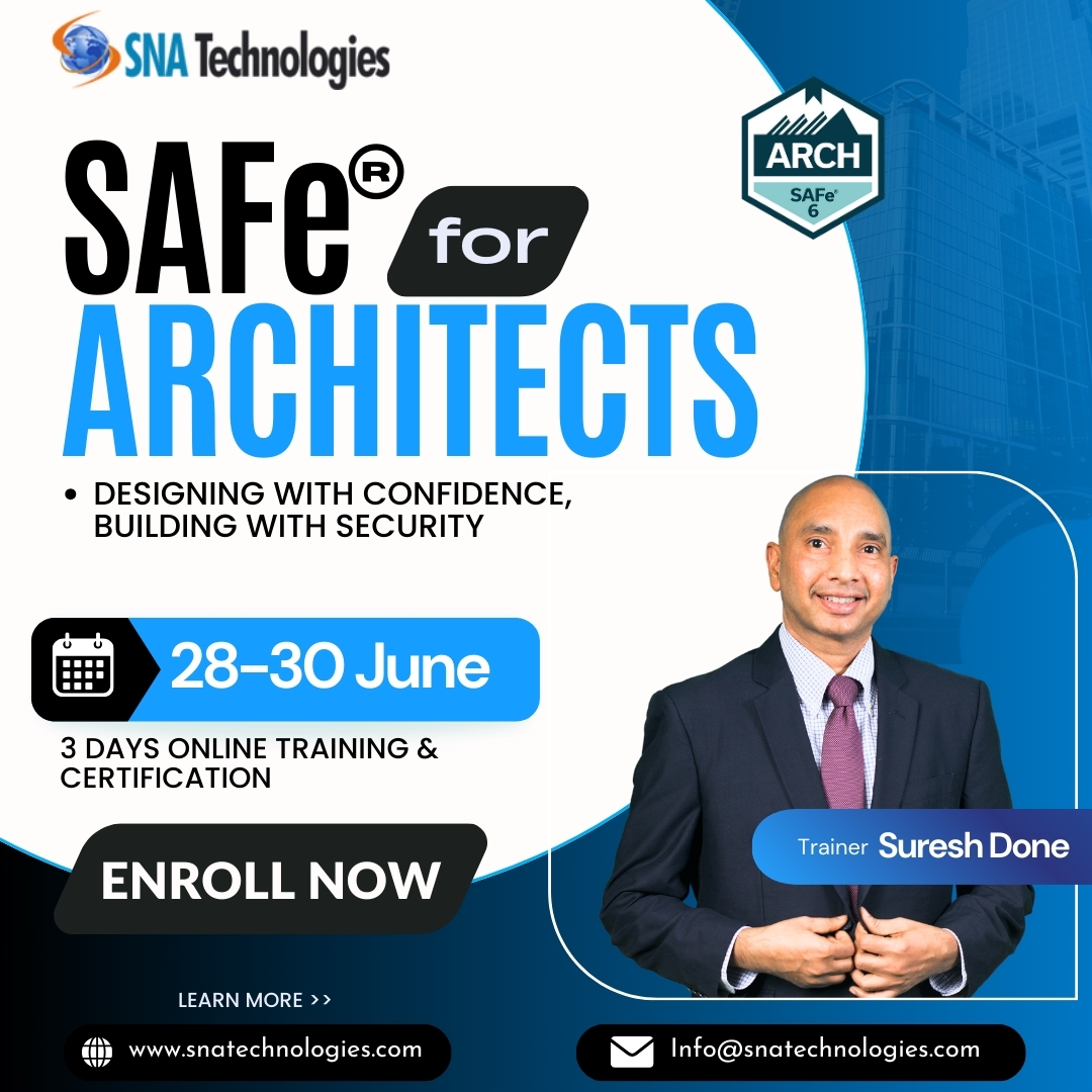 Enroll Now and Reserve your spot to attend the SAFe for Architects certification Online (Virtual) Live Training from 28th - 30th June 2024

If you have any queries, please do contact - info@snatechnologies.com

Start learning, understand the concepts, and get certified!