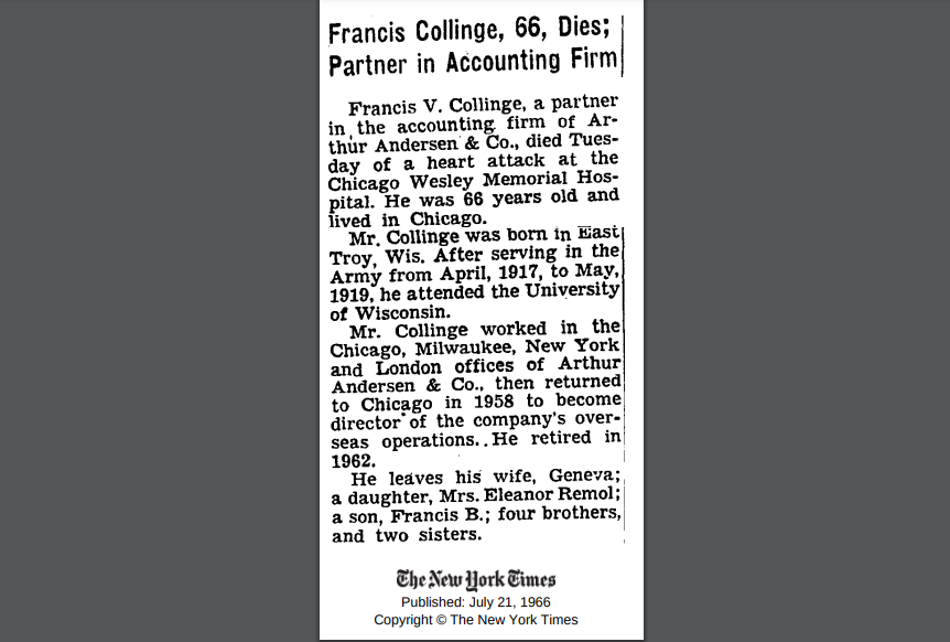 StudentLoanJus1's tweet photo. My Grandfather, who passed before I was born.
I was surprised to just find this in the NY Times archive.
Really surprised to see it.
He was a WWI Vet, who became quite the accountant!
Wisconsin boy made good in the Big City-
Pretty Cool...