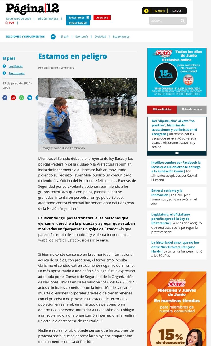 HacemosPrensa's tweet image. Escribe para @pagina12 Guillermo @Torremare_DDHH, vicepresidente de la @APDHArgentina y prosecretario de la @CPMemoria 👇🏽

"Calificar de terroristas a quienes ejercen el derecho a la protesta y afirmar que promovían un golpe de Estado, no es inocente".

pagina12.com.ar/744521-estamos…