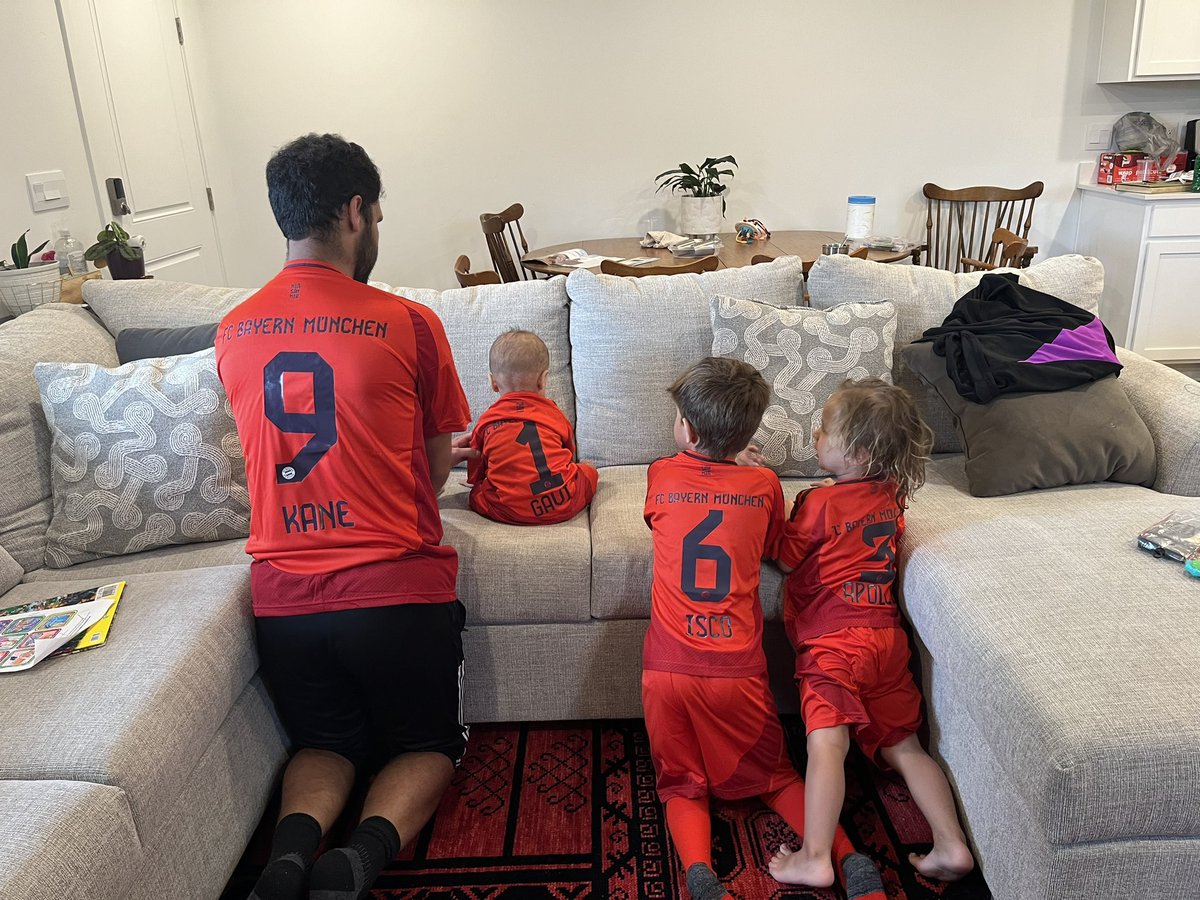 Anthony36910608's tweet photo. The boys and I got our new Bayern kits, just like every Father’s Day. We also got kits with our ages on the back as always 🤣 https://t.co/Cn9FNvq6zQ