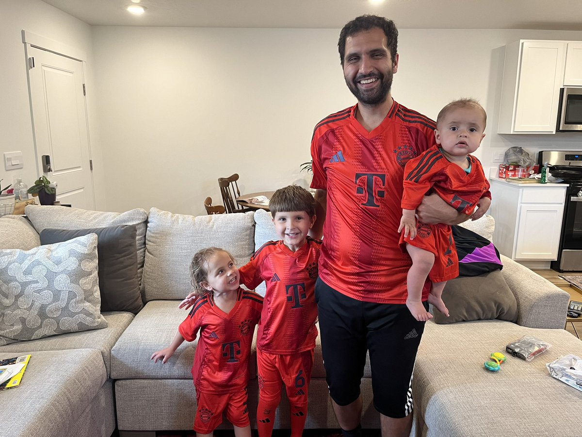 Anthony36910608's tweet photo. The boys and I got our new Bayern kits, just like every Father’s Day. We also got kits with our ages on the back as always 🤣 https://t.co/Cn9FNvq6zQ