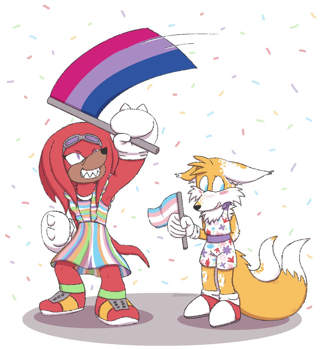 meadowmoths's tweet photo. ( sonic the hedgehog )
looks like knuckles got tails to tag along with him to pride this year! he’s still a bit shy, but he’ll come around https://t.co/I4a8fQcHH5