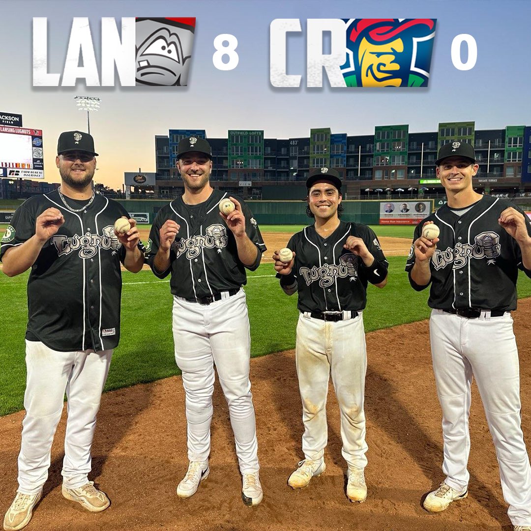 FOURTH NO-HITTER IN FRANCHISE HISTORY!!!!!! 

Jake Garland: 5.0 IP, 0 H, 0 R, 2 BB, 6 K
Grant Judkins: 2.2 IP, 0 H, 0 R, BB, 3 K
Colton Johnson: 1.1 IP, 0 H, 0 R, 2 K
Catcher for all 9 innings: CJ Rodriguez

Thirsty Thursday June 13, 2024. A night we’ll never forget. 

#GoNuts