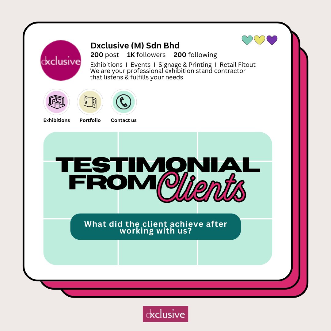 dxclusive_my's tweet image. Discover how our client transformed their business with our service𓍯𓂃𓏧♡ #exhibition #boothsetup #boothdesign #contractor #clienttestimonial #dxclusive_malaysia