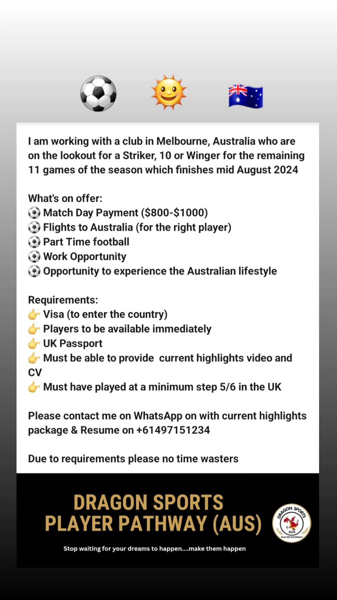 Get in touch if you are interested and readily available.