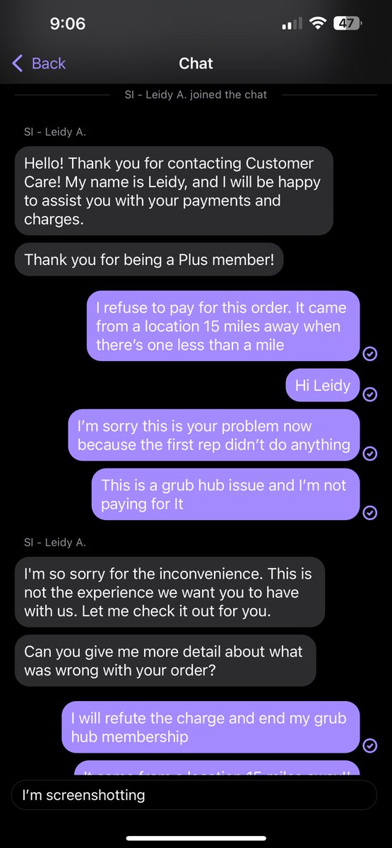 gbrady4's tweet photo. @Grubhub awesome customer service https://t.co/kBC4avVqPl