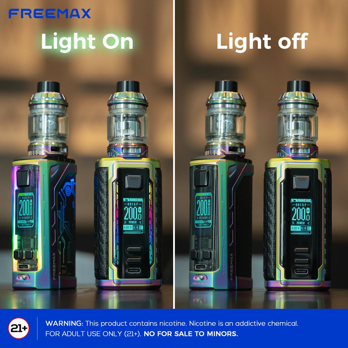 Freemaxvape's tweet photo. Light on or Light off? ✨
.
.
.
.
.
Warning: This product contains nicotine. Nicotine is an addictive chemical.
Must be 21+.
-
#freemaxvape #maxus3 #maxus2 #maxus200w #lifestyle #explore #technology #flavor https://t.co/Pn1D9COhVZ