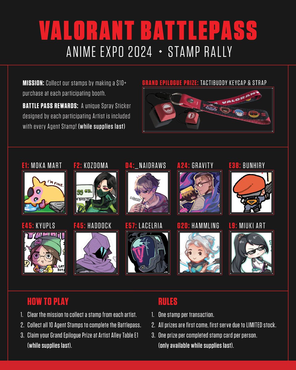 kyupls's tweet photo. [RT🫶] It's almost time for a new battle pass but would you consider contributing to our BP themed stamp rally at #AX2024? 😆

Check out the infographic to get started at any booth!
#AX2024ArtistAlley #Valorant #ValorantArt https://t.co/U9FWo303V5