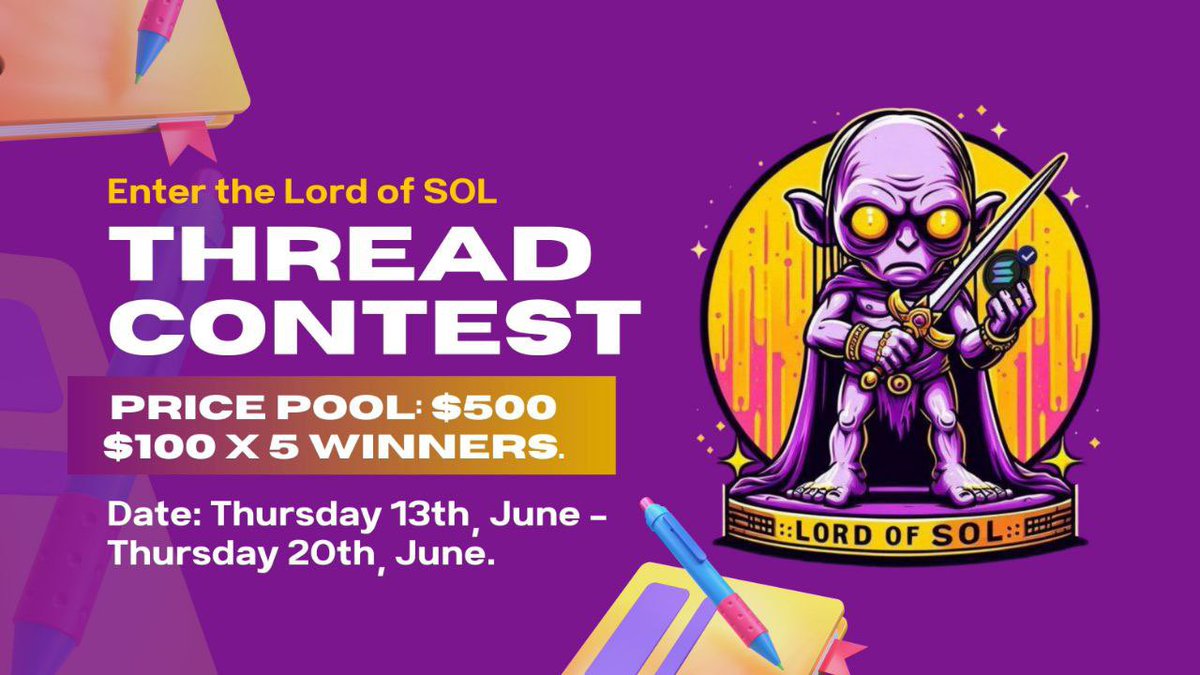 lordofsollos's tweet photo. Exciting News!📣

We would be commencing the $LOS Twitter Thread Competition once more and this is your chance to win cool prizes!

Are you passionate about $LOS and love to share your insights on our amazing journey?

Here's another chance to shine and win some amazing rewards! 🏆💰

🔍 How to Participate:
1️⃣ Follow our Twitter page (@lordofsollos).
2️⃣ Retweet this post to spread the word.
3️⃣ Reply to this tweet with a thread discussing:
   - Your thoughts on the future of $LOS
   - Why you are Bullish on $LOS
   - How $LOS stands out in the Meme market and Defi.
   
🏆 Price Pool: $500 ($100X 5 winners)

📅 Timeline: 13th June - 20th June

📣 Don't miss this chance to showcase your knowledge, passion, and creativity! Get tweeting and let's take the crypto world by storm together $LOS Army! 🚀