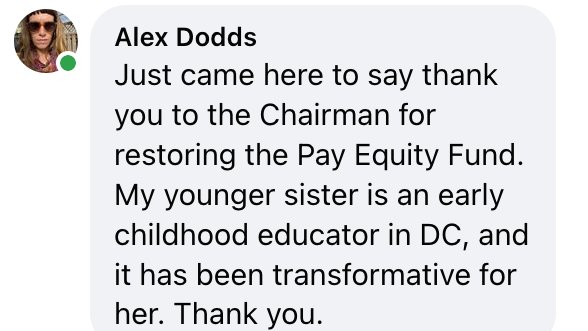 KTravisBallie's tweet photo. Parents are sharing a tremendous amount of gratitude tonight with @ChmnMendelson for his &amp; the Council's leadership in restoring $280 million to the Pay Equity Fund. @Under3DC thanks you, Sir! #WashingtonDC #BirthtoThree https://t.co/z1aLc35eEW