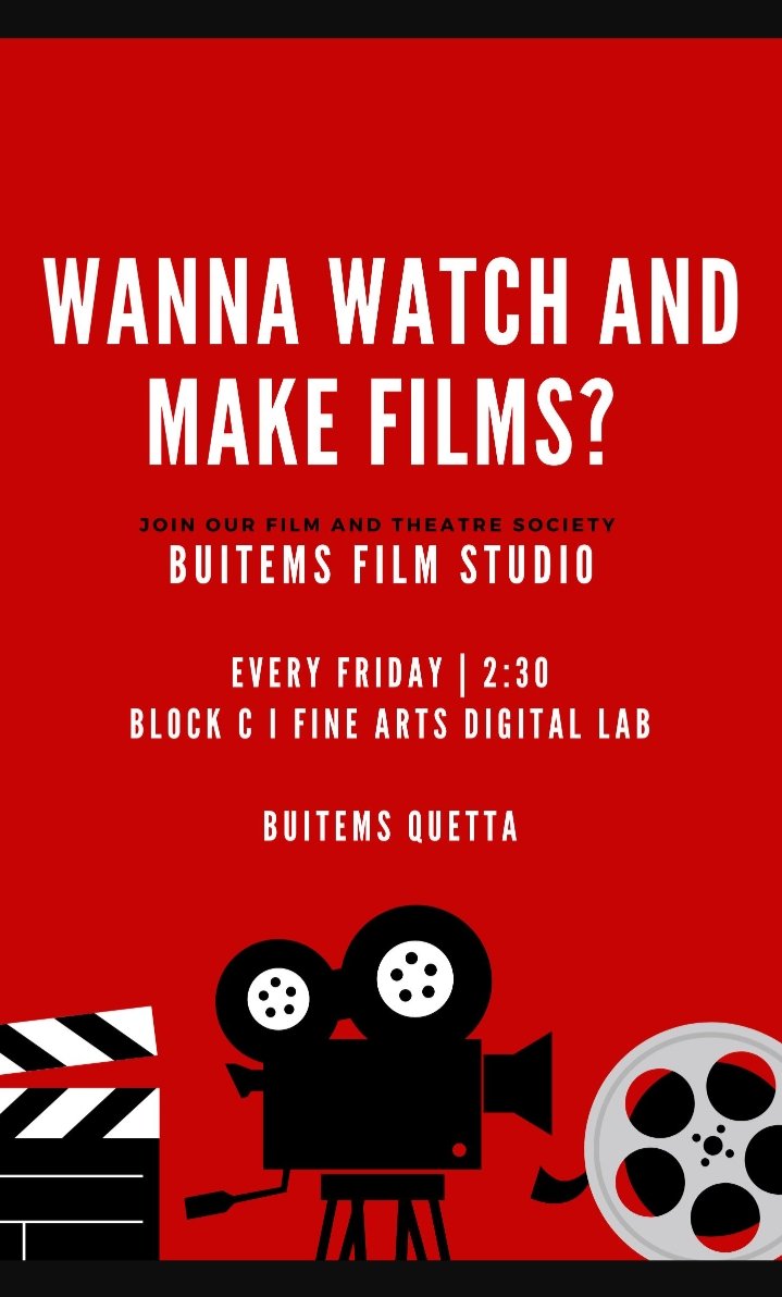 BUITEMSFS's tweet photo. hello Filmmakers!
We are starting a new phase and restarting our weekly sessions! There will be an orientation session held for filmmaking and theatrical arts! We will discuss this new endeavour in detail and are looking forward to your feedback! https://t.co/sSC2mJSmPx