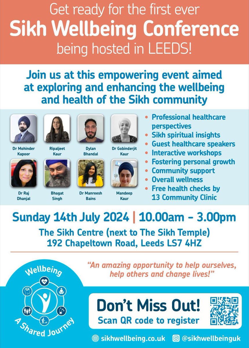 📣 Sikh Community In Leeds! 
You're invited to the first ever Sikh Wellbeing conference for the community in Leeds! Join us for a meaningful gathering focused on health and wellness, in collaboration with some amazing healthcare professionals. Registration is open now! #Leeds
