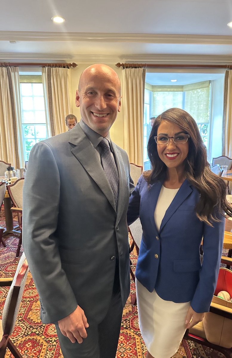 laurenboebert's tweet photo. My friend @StephenM and I today.

He’s doing incredible work over at America First Legal.

Fighting this administration on every front is necessary and Stephen is a valuable warrior! https://t.co/ttlQmO6pJs