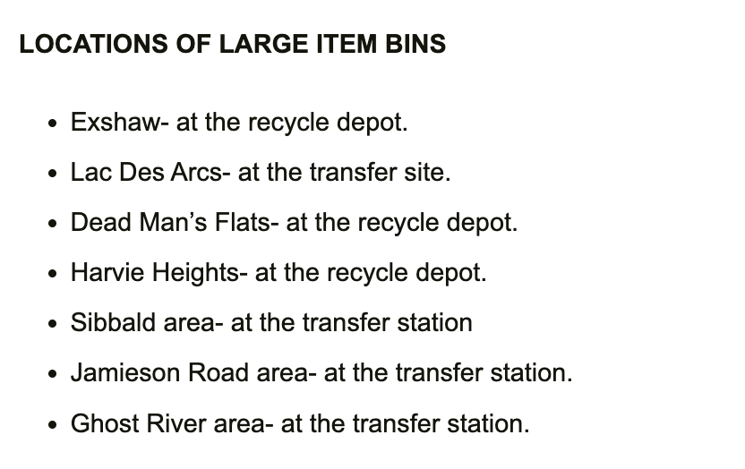 REMINDER

The Large Item Drop-Off Program for Spring 2024 begins tomorrow, June 14th.

For more information, including acceptable items, please follow the link: mdbighorn.ca/700/Large-Item…