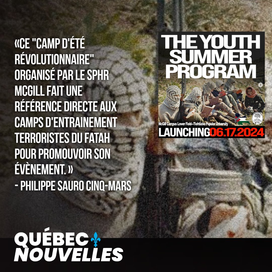 QCNouvelles's tweet photo. Une organisation pro-palestinienne de l’université McGill prépare un « camp d’été » aux inspirations terroristes-révolutionnaires

https://t.co/6CCxapT8gF https://t.co/fuZM5qivXL