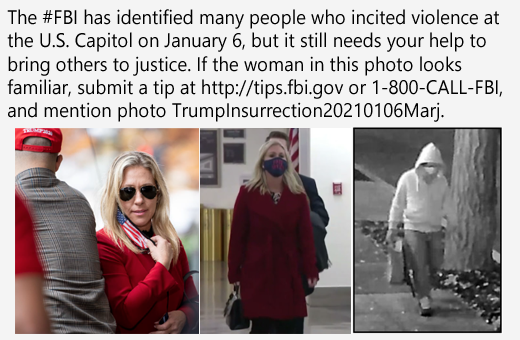 GreyHawk121's tweet photo. Yes, she's an idiot *AND* an #Insurrectionist. Some people even say she's a failed and incompetent #PipeBomber. @RepMTG - have you received your first @TheJusticeDept #TargetLetter yet? https://t.co/g25aD7Vhna