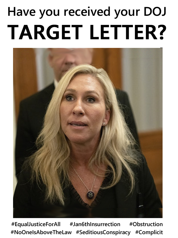 GreyHawk121's tweet photo. Yes, she's an idiot *AND* an #Insurrectionist. Some people even say she's a failed and incompetent #PipeBomber. @RepMTG - have you received your first @TheJusticeDept #TargetLetter yet? https://t.co/g25aD7Vhna