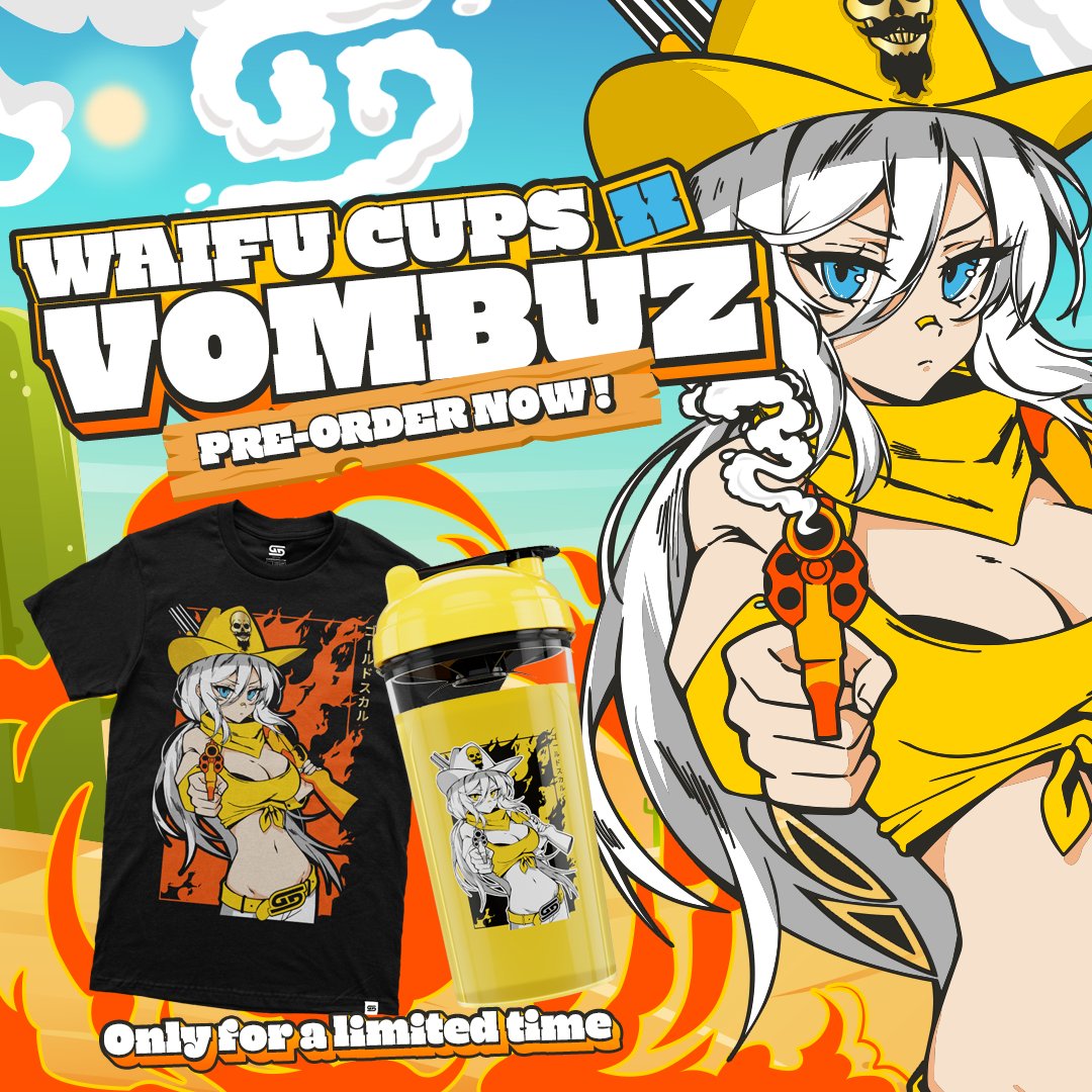 vombuz's tweet photo. ゴールドスカル
Gold Skull is here!
Big achievement for me &amp; our community!💛

Pre-order NOW because in two weeks our gunslinging @GamerSupps waifu will be exclusive!
If you buy cup &amp; shirt with code VOMBUZ you get 10% off + special full color sticker👀

LIVE🔴
Twitch | Vombuz🚜💨 https://t.co/uzJMLCcuun