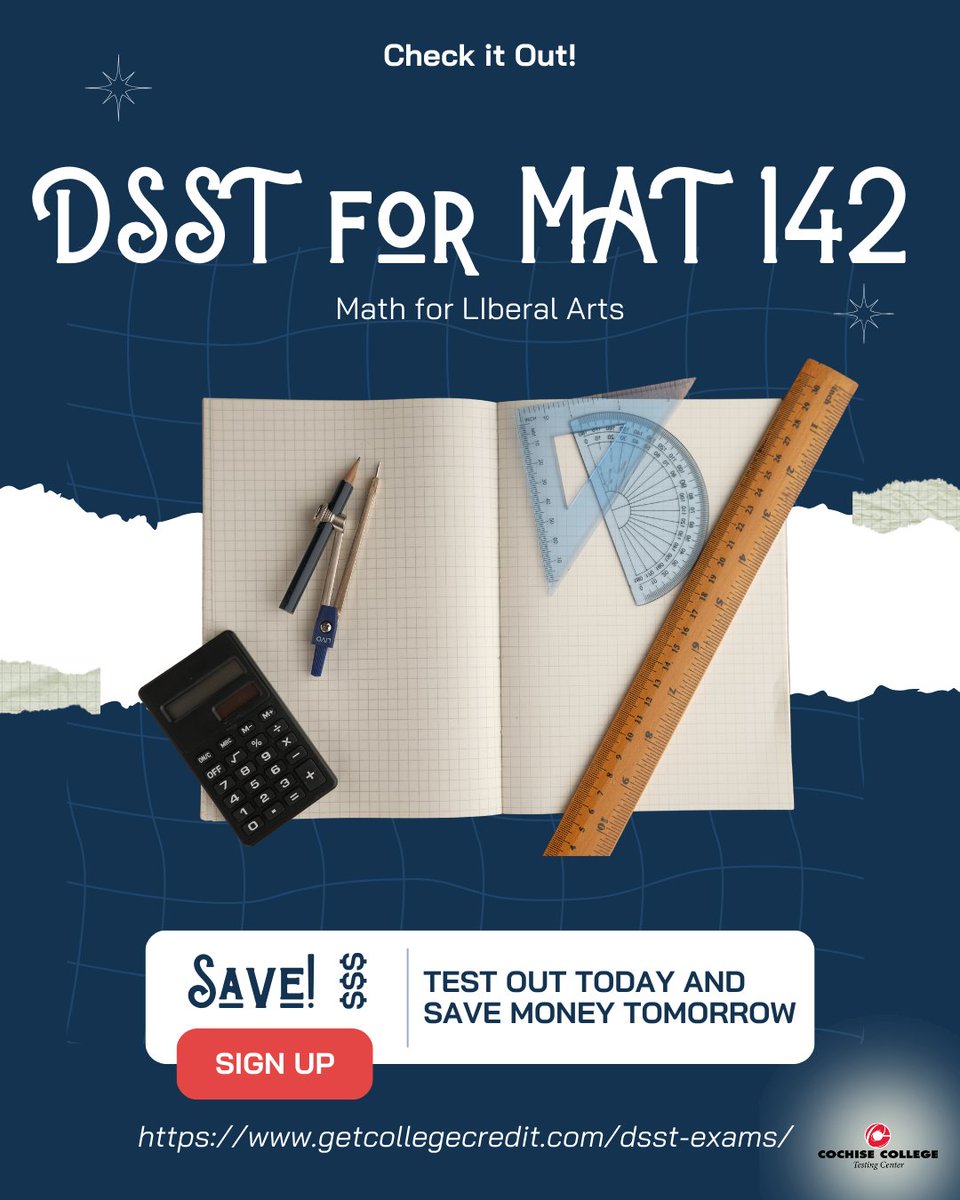 TestingCochise's tweet photo. The  DSST can do more than give you a passing score. It can actually accelerate your degree program by a semester or more. Find out how! #DSST #creditbyexam #SaveMoney #graduatefaster https://t.co/HS4ucYxehp