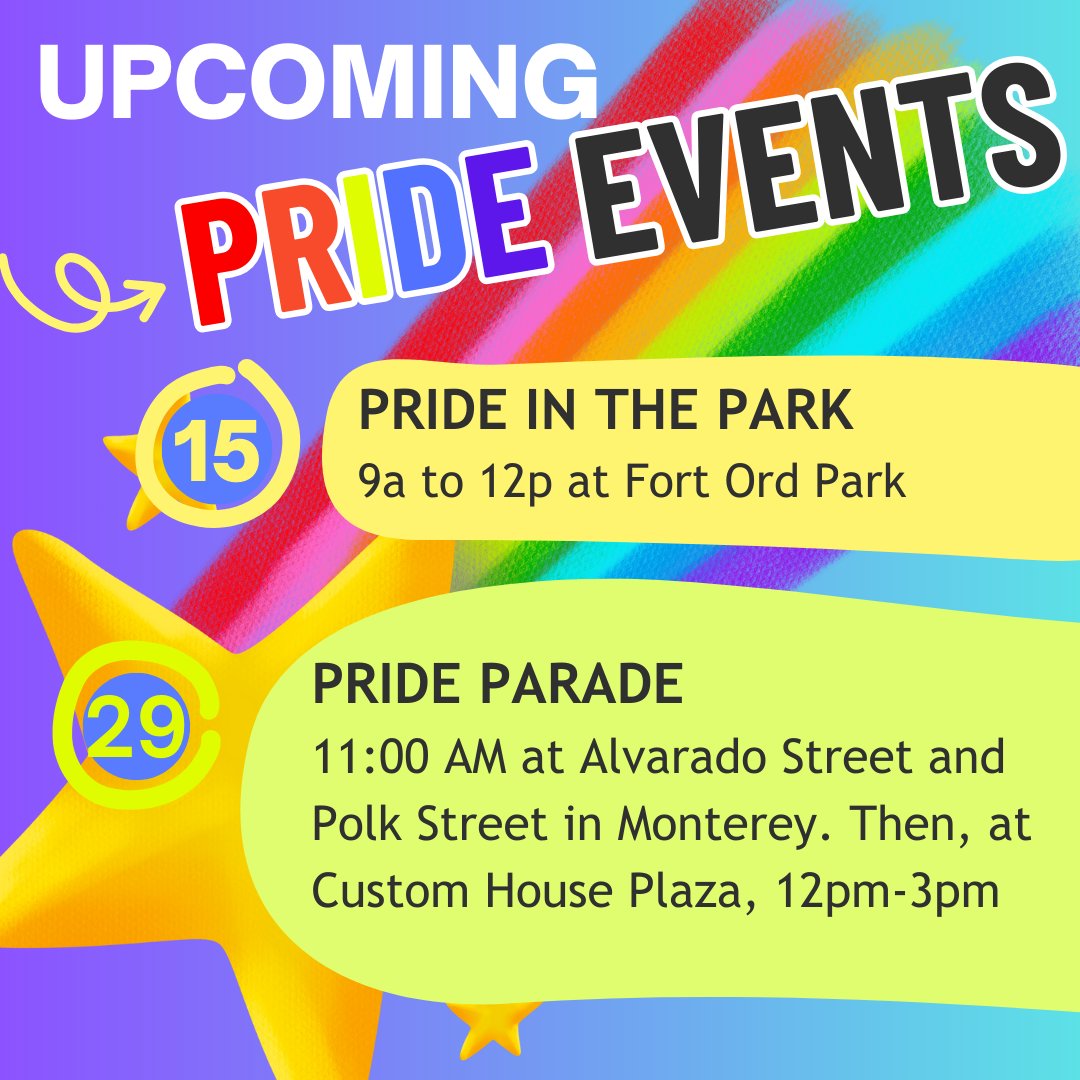 ywcamc's tweet photo. Get ready to show your pride! 🌈 Mark your calendars for the upcoming Pride events in our community. From parades to parties, there's something for everyone to celebrate love and equality. @salinasvpride #Pride #LoveIsLove 🏳️‍🌈✨ https://t.co/PFfHXJt0LM