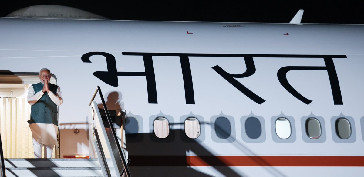 narendramodi's tweet photo. Landed in Italy to take part in the G7 Summit. Looking forward to engaging in productive discussions with world leaders. Together, we aim to address global challenges and foster international cooperation for a brighter future. https://t.co/muXi30p4Bj