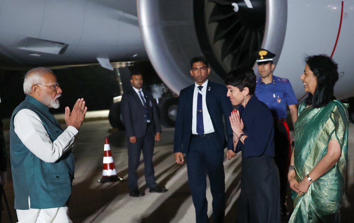 narendramodi's tweet photo. Landed in Italy to take part in the G7 Summit. Looking forward to engaging in productive discussions with world leaders. Together, we aim to address global challenges and foster international cooperation for a brighter future. https://t.co/muXi30p4Bj