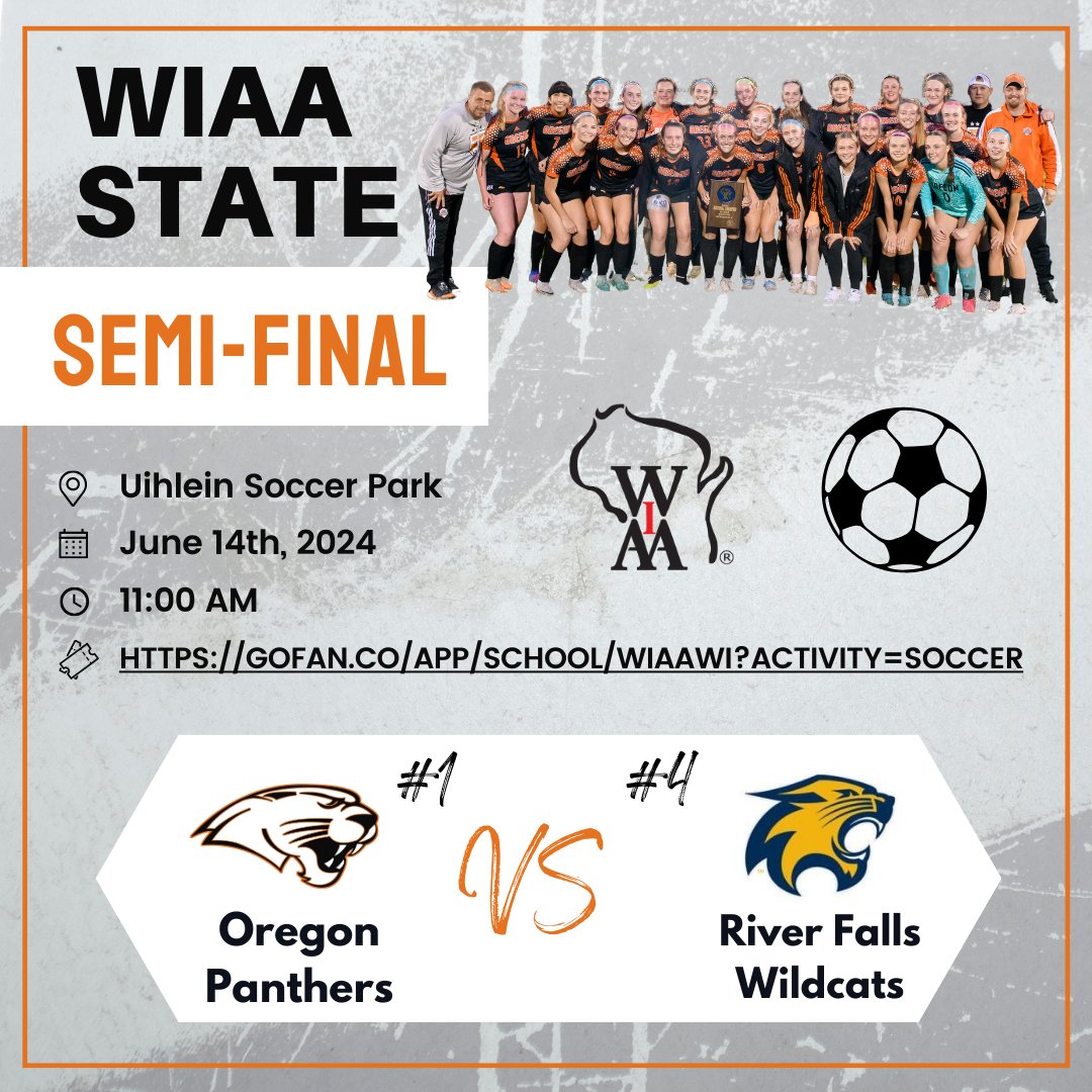 Girls Soccer <a href="/OHSgirlsVarsity/">OHS Girls Varsity Soccer</a> will play in the WIAA State Semi-Final against #4 seeded River Falls this Fri (6/14) at 11:00. The game will be played at Uihlein Soccer Park in Milwaukee. Tickets are $11 - gofan.co/app/school/WIA….  There is also an on site parking fee of $5. 🧡🖤⚽️