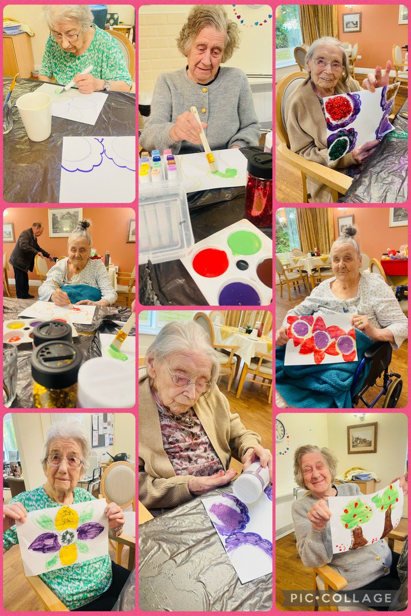 Arts and crafts morning, some of our residents have made some beautiful pictures🎨🖌️🖼️ #artpiece #artprint #paint #colour #activity #engagement #SocialCare #friends