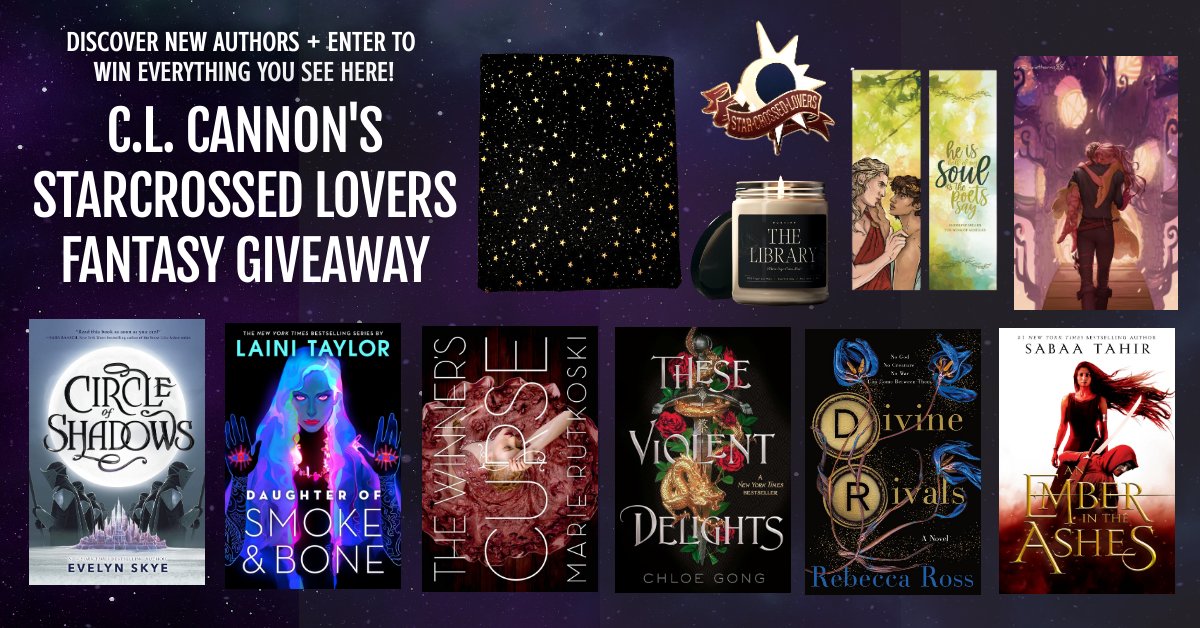 🏰 Are you a fan of #Fantasy stories featuring star-crossed lovers? This #giveaway is for you! 🏰
⭐️bit.ly/starcrossedl⭐️ 
⚔️ #CircleOfShadows #DivineRivals #DaughterOfSmokeAndBone #TheseViolentDelights #AnEmberIntheAshes #WinnersCurse #SongOfAchilles #OnceUponABrokenHeart⚔️