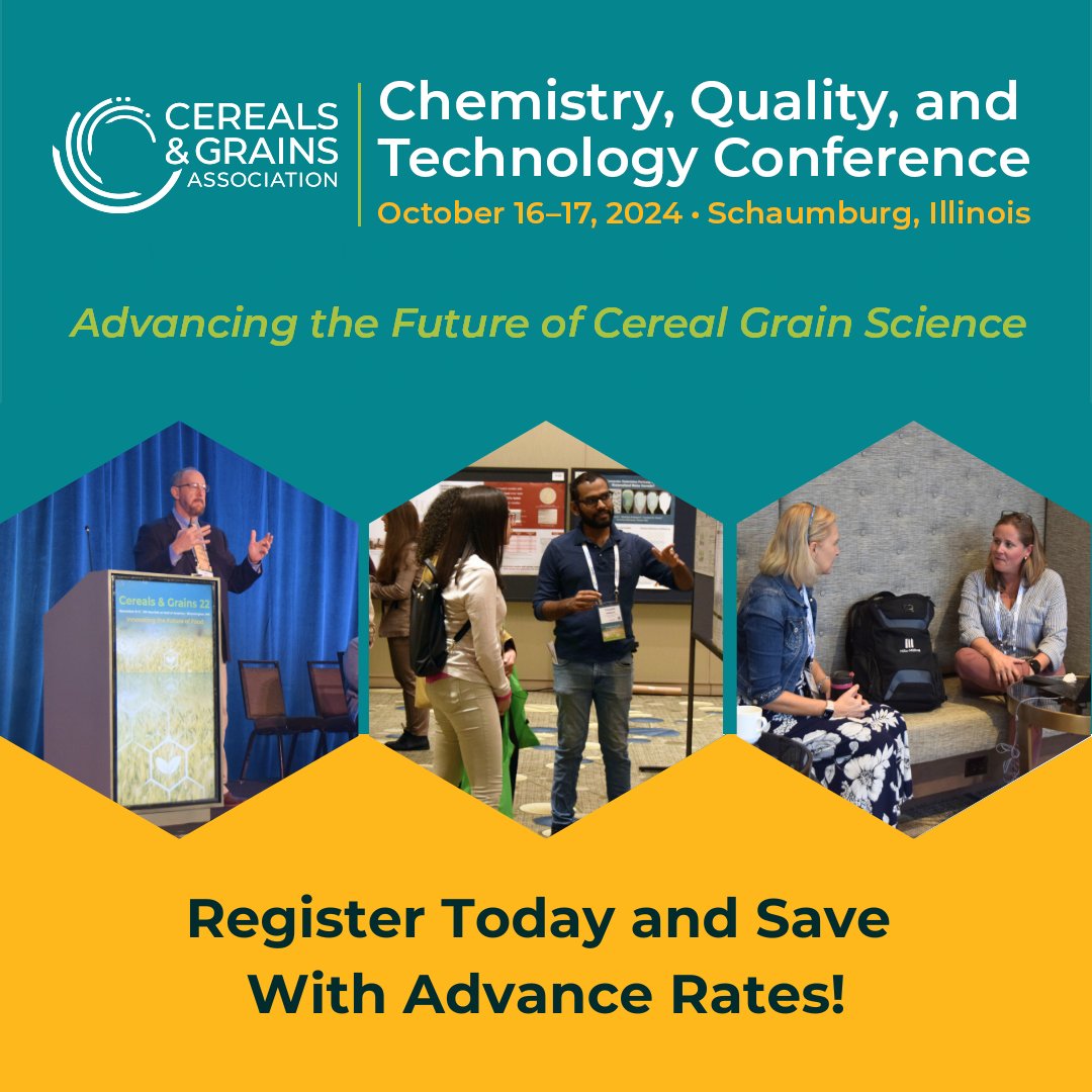 cerealsgrains's tweet photo. Don’t miss out on the #CerealsGrainsConference! Secure your spot by September 16 and take advantage of advance rates! Join us for the latest in cereal grain science. 

Register now to lock in the best rate: https://t.co/VU3pzVtCUq

#AdvanceRates #RegisterNow https://t.co/dXzFUS9jr4