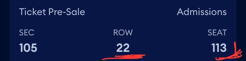 Xuniper13's tweet photo. Hey @taylorswift13 @taylornation13 I think I should get the #22Hat tomorrow 14th!
A thread 🧵 
My seat for tomorrow row 22! Seat 113!!! 22 and 13 just there! https://t.co/fRSip0chyF