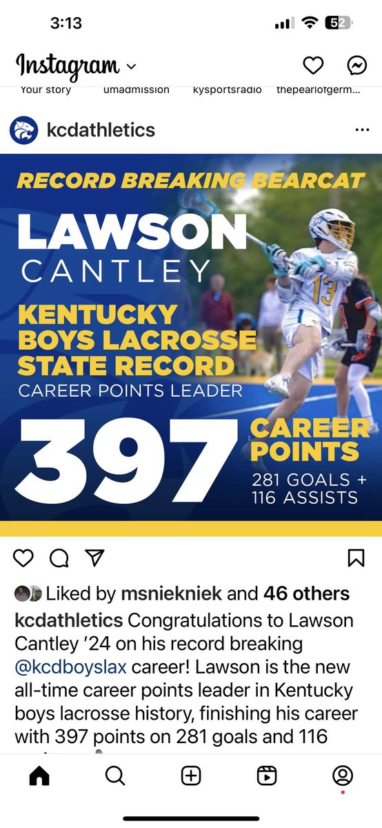 vanessacantley's tweet photo. New Kentucky state record for career points! So proud. This kid had a heck of a career. 🥹❤️ @kyboyslax @KYLaxNews https://t.co/60Xjl8Ykpj