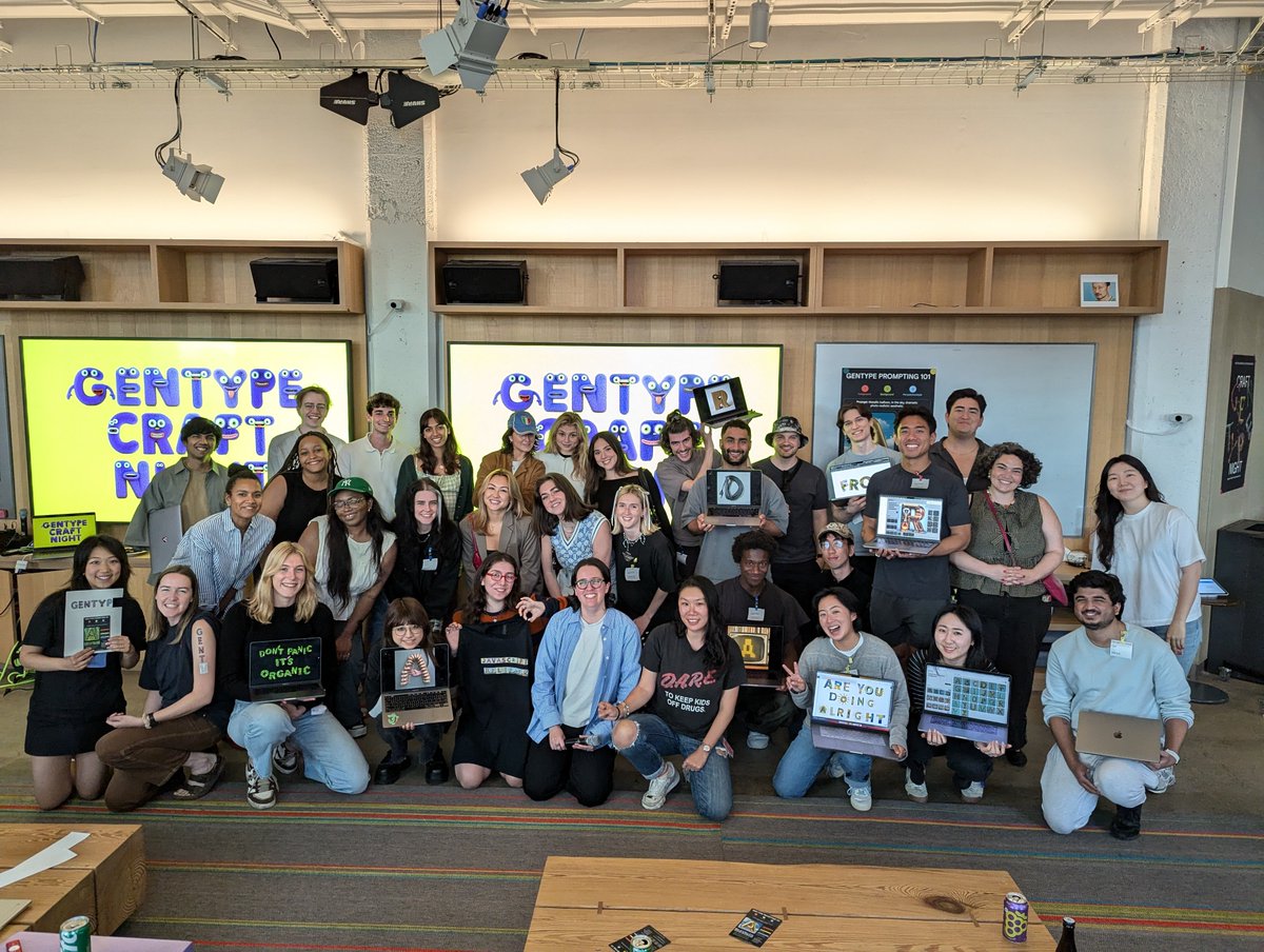 GoogleLabs's tweet photo. We hosted a #GenType craft night at our NYC office!
We invited creatives to generate letters in any form they could imagine - and then they printed their designs onto t-shirts, tote bags, temporary tattoos, and more!
Everyone brought the best vibes, thanks for sharing everything you made❣️
We want to see what you make, too! Imagine and share in the thread below: https://t.co/xwLmQfGLzK