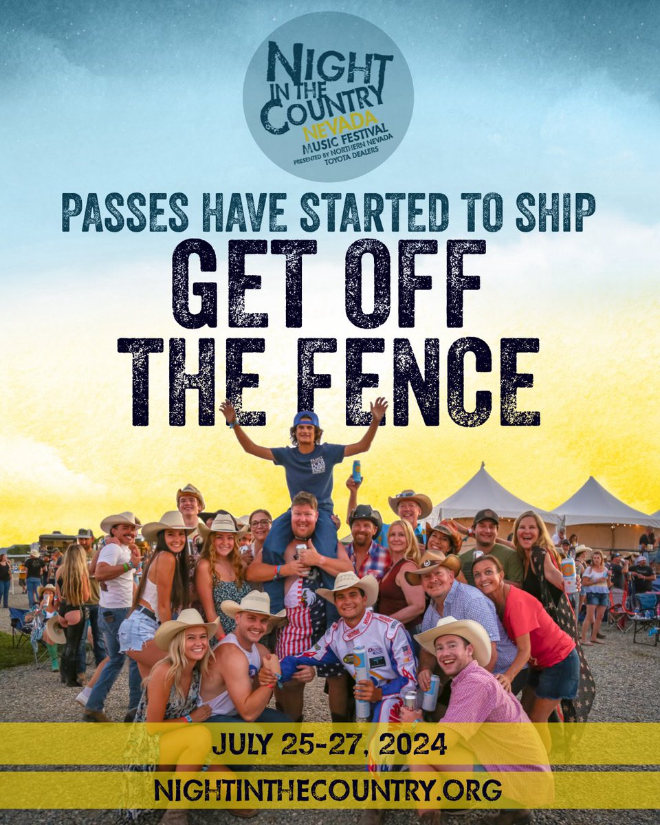 Your Passes and campsite decals for #NITCNV have started to ship! Still haven't booked your festival experience yet? Get off the fence! 👢This is a weekend you and your crew will never forget. Get your Passes now at nightinthecountry.org. 🤠