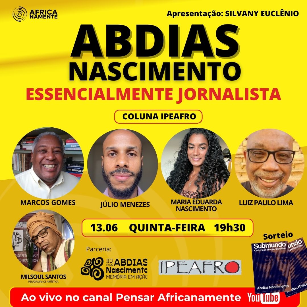 ipeafro's tweet photo. 📢 É DAQUI A POUCO, AO VIVO!  

🎥 ABDIAS DO NASCIMENTO: ESSENCIALMENTE JORNALISTA  

Assista agora e conheça mais sobre Abdias Nascimento. Não perca!  🔗 Clique aqui para assistir via  @YouTube: 
https://t.co/QMzea3GKR5    #AbdiasNascimento #JornalismoNegro #MídiaNegra https://t.co/rznGVvEBvw