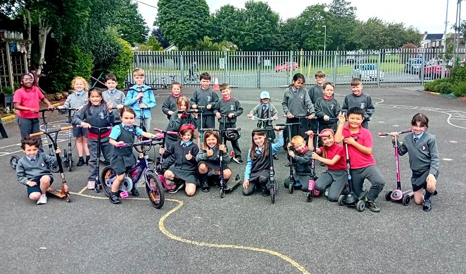 st_navan's tweet photo. ON 'YER SCOOTER....Students from various classes in our school pictured yesterday on their scooters as part of this week's @GreenSchoolsIre National Scoot To School week that encourages students to walk, cycle or scoot to school...great to see.Thanks to Mr Delany for organising. https://t.co/6hvxmlhWXY