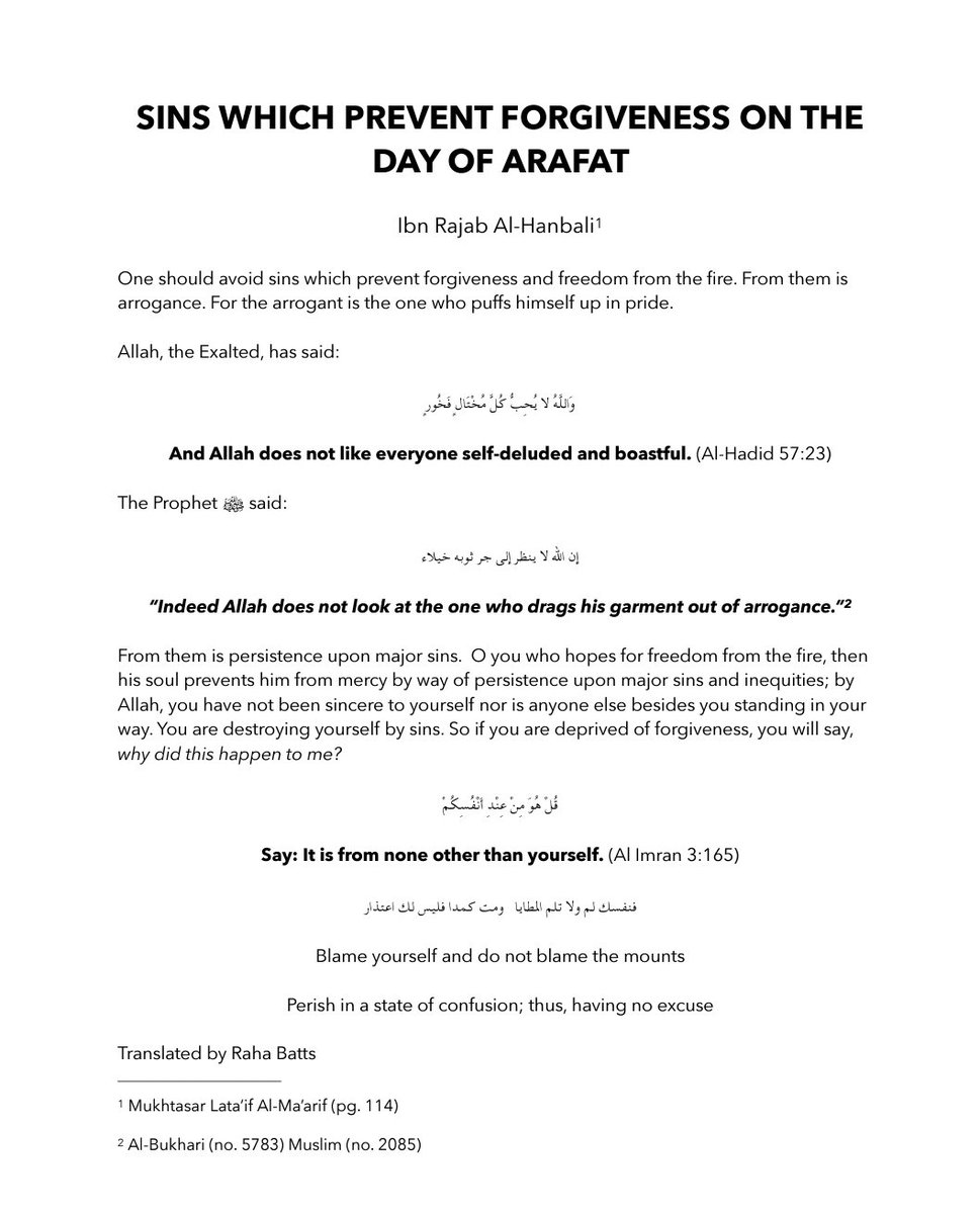 RahaBatts's tweet photo. Sins Which  Can Prevent Forgiveness on the Day of Arafat https://t.co/Q7M7Sd0jg9