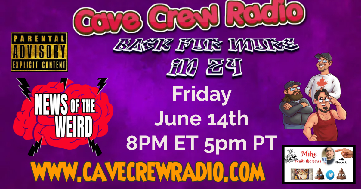Live 8pm ET 5pm PT cavecrewradio.com on
#YouTube youtube.com/watch?v=DEhfHq…
and #FacebookLive All the weird news and a <a href="/MikeJolitz/">Mike Jolitz</a> double feature this may be it for a few weeks #PodernFamily #LiveStream #TalkRadio #Comedy #WeirdNews