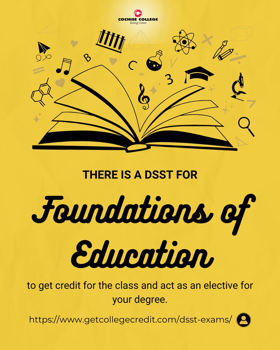TestingCochise's tweet photo. The  DSST can do more than give you a passing score. It can actually accelerate your degree program by a semester or more. Find out how! #DSST #creditbyexam #SaveMoney #graduatefaster https://t.co/JVbkCELcht