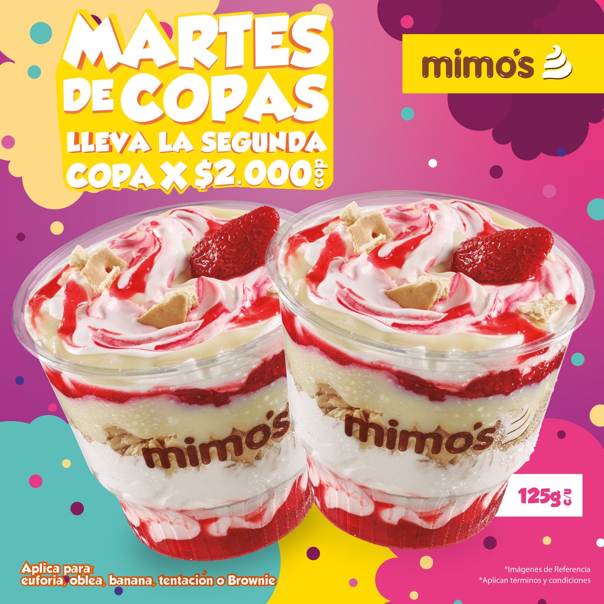 🍧¡Un placer irresistible!🍧Solo en Mimo's💛 podrás tener dulzura🥄 por un solo precio💰. Ve con tu favorito🥰 y aprovecha nuestro martes de copas lleva la segunda unidad x $2.000 pesos🍦. Nos encanta que compartas y te enamores de Mimo's🥳, porque somosmagia pura🔮Aplican T&amp;C