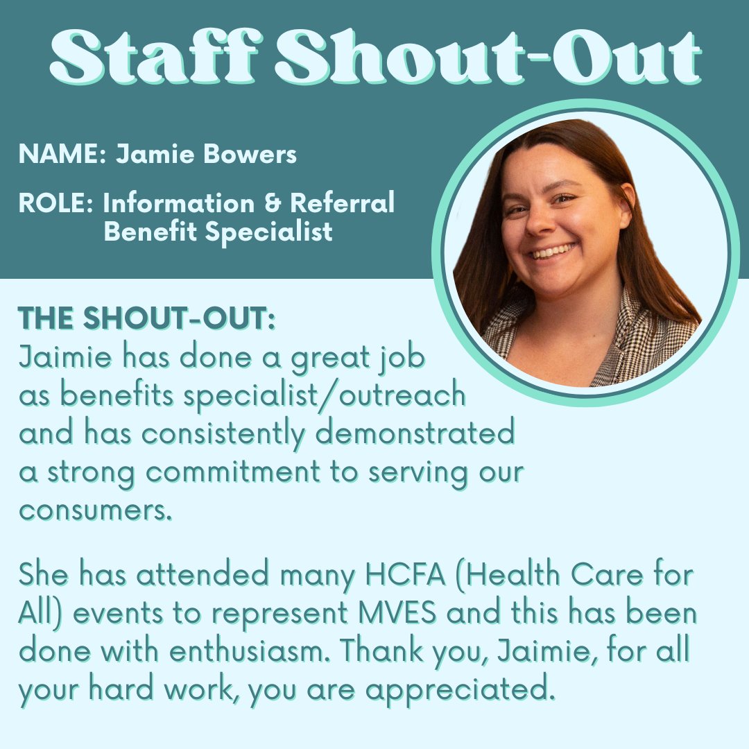 mystic_elder's tweet photo. Every month, #TeamMVES recognizes fellow coworkers with Staff Shout-Outs. Meet Jaimie, one of our latest! She’s a Benefit Specialist with our #InformationAndReferral Team, which means she’s one of the first to help the #olderadults and #peoplewithdisabilities who contact us. https://t.co/Rhc7cCtRrl