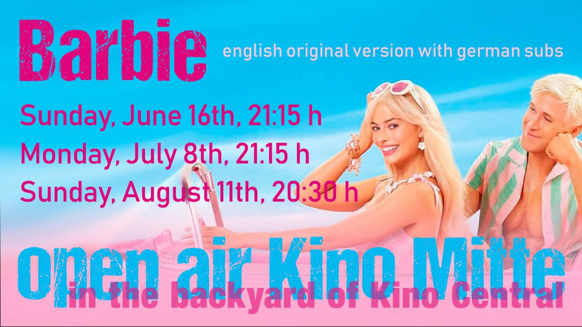 #Barbieland is a strange dream, especially when you are a Ken, come to hail #Barbie in #pink at Sunday, June 16th's open air show at Kino Central.
kino-central.de/OpenAir