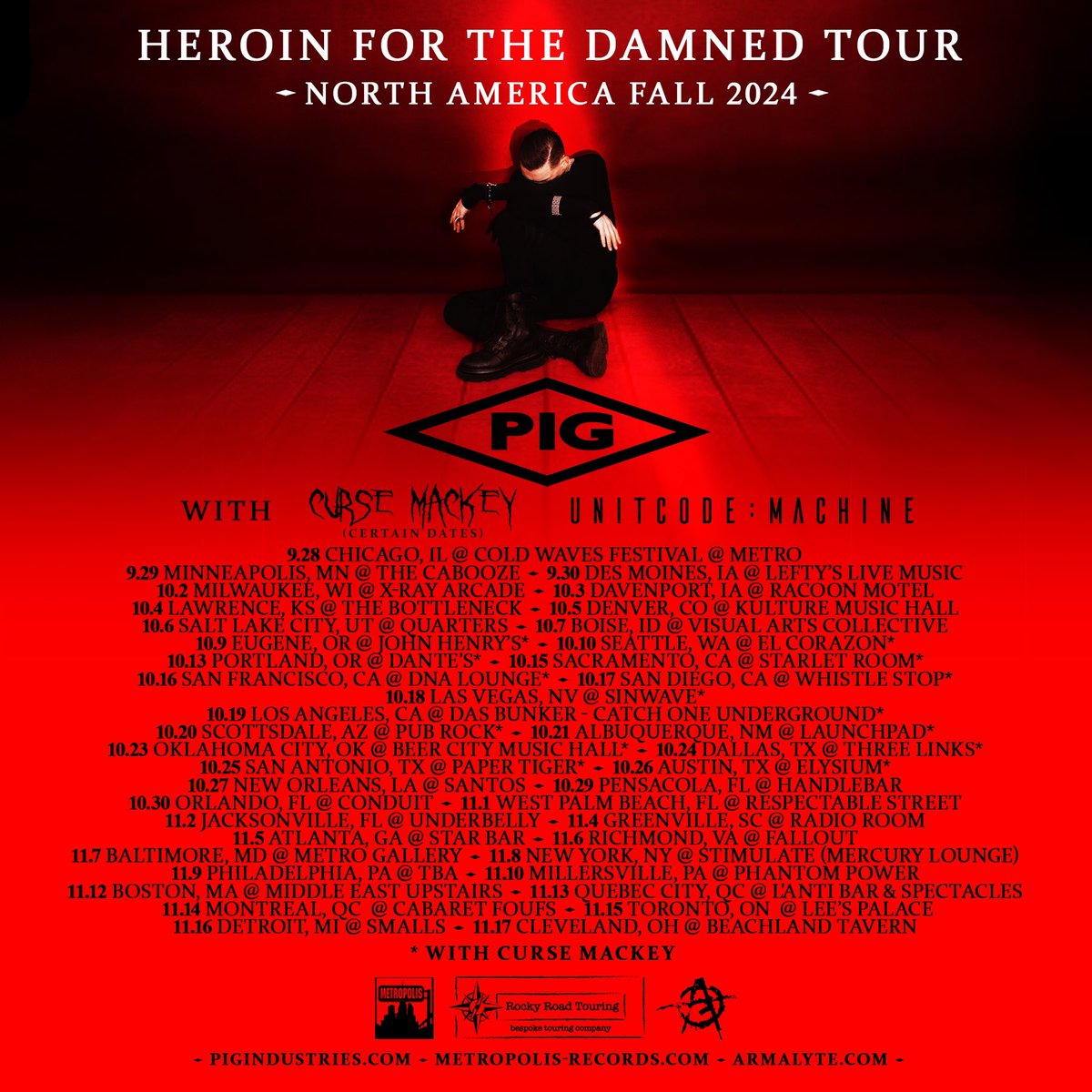 raymondwatts's tweet image. PIG US tour dates - fall 24
