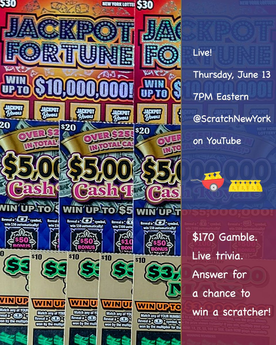 ScratchNewYork's tweet photo. We're at it again! See you tonight 😁 

#lotteryscratchers #nylottery #scratchtickets #scratchticket #scratchcards  #lotteryticket #scratchoff #scratchers #gambling #multiplier  #scratchoffcards #scratchofftickets #livestream #scratchoffwins #benjamins #winner #winning #lucky https://t.co/w9TPOoZeaH