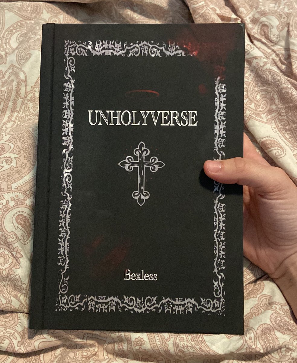 PALEXEGO's tweet photo. HERE SHE IS !!!!!! my physical unholyverse is here and she is STUNNING! so happy the formatting worked out, the colors on the cover are not as vibrant as I’d like so I may edit and order another one but overall I am very happy! more pictures below ⬇️ https://t.co/GGMe8P7iQC